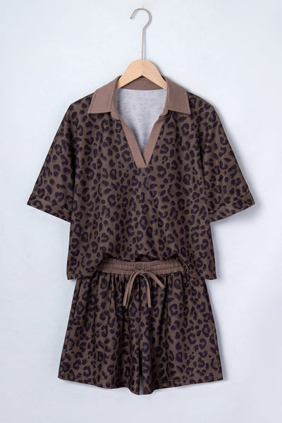 Espresso Leopard Polo & Shorts Set