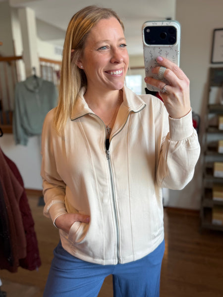 Cream High Neck Zip-Up Jacket