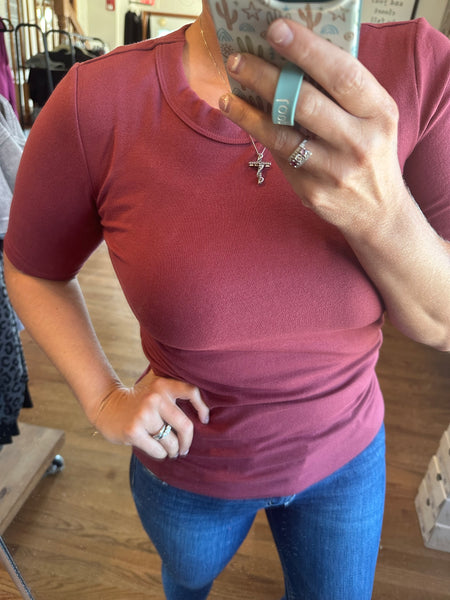 Burgundy Ultra Soft Basic Short Sleeve Top