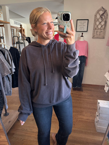 Dark Brown Mineral Wash Hooded Pullover