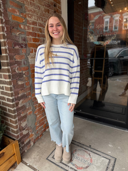 Ivory & Lavender Striped Knit Sweater
