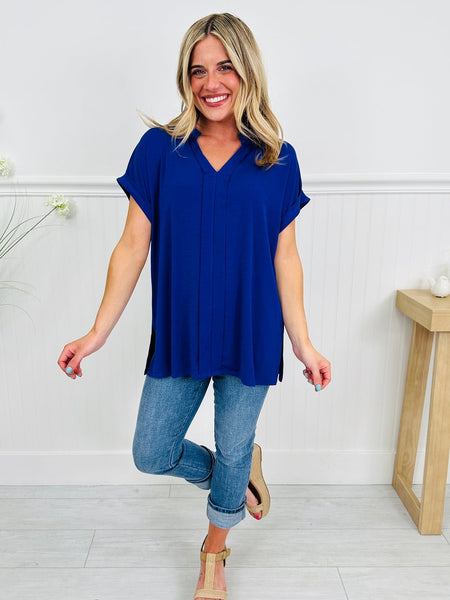 Royal Blue Wrinkle-Free Pleated Lizzy Blouse
