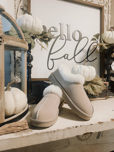 Suede & Fur Booties in Light Grey