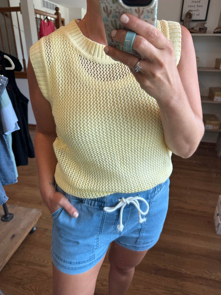 Yellow Knit Short Sleeve Sweater