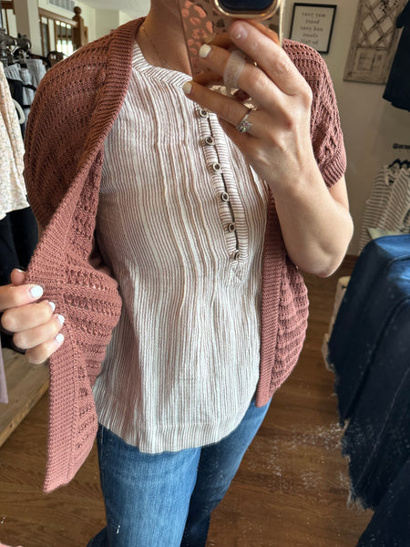 Brick Crochet Short Sleeve Cardigan