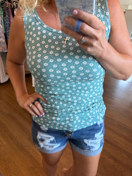 Ditsy Floral Ribbed Tank Top