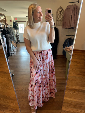 Pink Watercolor Tiered Maxi Skirt