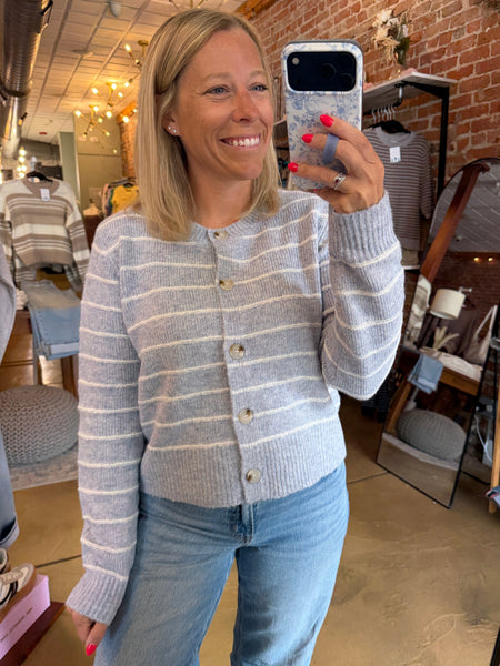 Sky Blue Striped Sweater Cardigan
