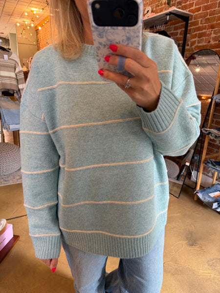 Blue Striped Drop Shoulder Sweater