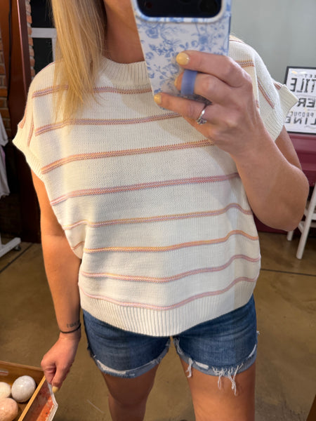 Ivory & Pink Stripe Knit Top