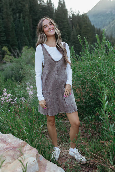 Mocha Vintage Washed Mini Dress