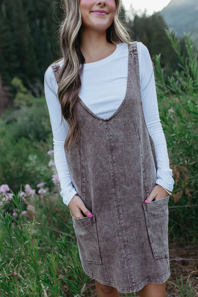 Mocha Vintage Washed Mini Dress