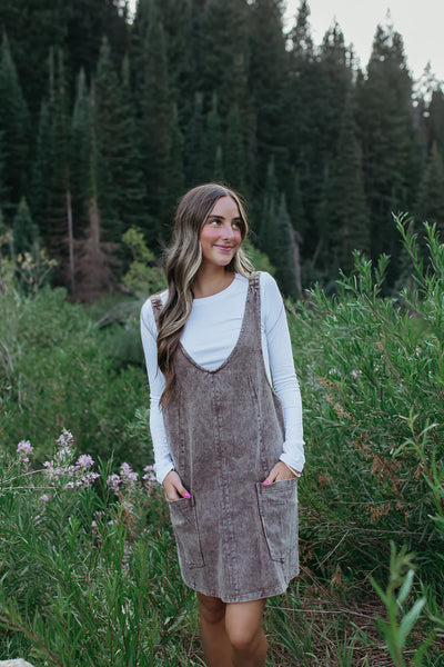 Mocha Vintage Washed Mini Dress