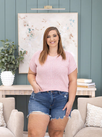 Dusty Pink Center Seam Short Sleeve Sweater
