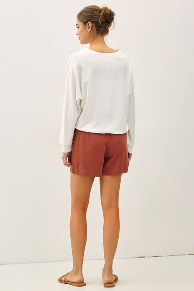 Dark Rust Pull On Tencel Shorts