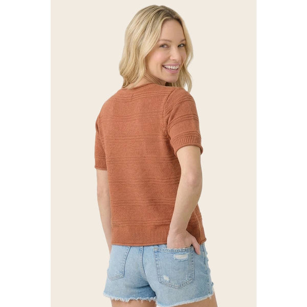Rust Textured Short Sleeve Sweater