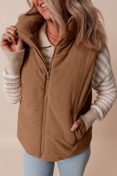 Camel Corduroy Puffer Vest