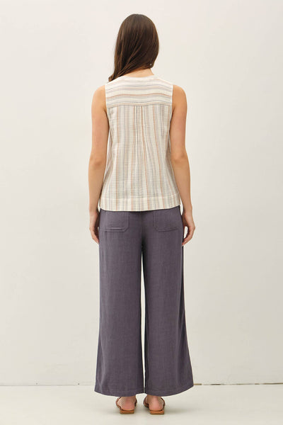 Slate Striped Linen Woven Tank