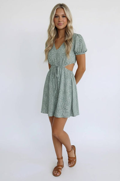 Sage Leopard Cutout Dress