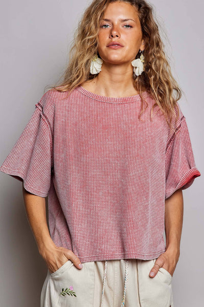 Coral Vintage Wash Short Sleeve Thermal Top