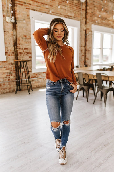 Toffee Waffle Knit Top