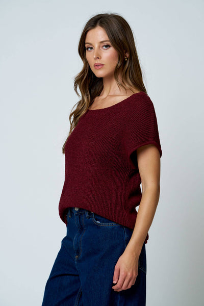 Burgundy Relaxed Sweater Knit Top
