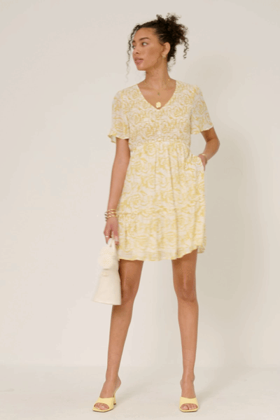 Yellow Floral Smocked Dress