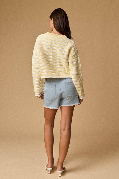 Yellow Textured Stripe Cropped Knit Top