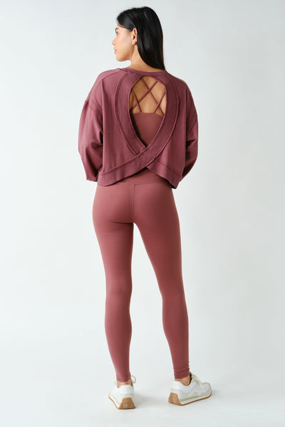 Rosewood Crescent Pima Cotton Open Back Long Sleeve Tee