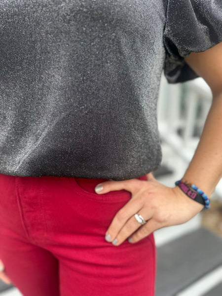 Black Shimmer Puff Sleeve Bodysuit