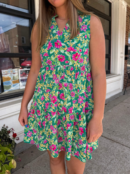Kelly Green Floral Comfort Stretch Tiered Lizzy Dress