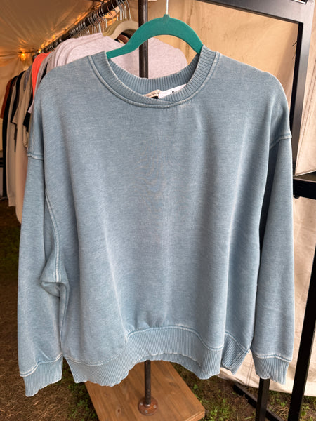 Blue Grey Acid Wash Fleece Oversized Pullover