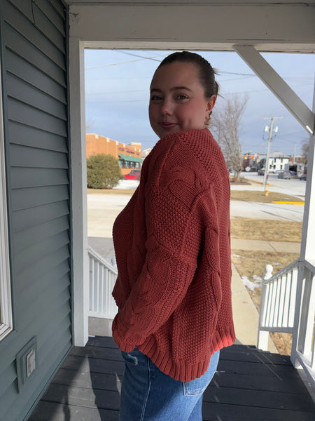 Terracotta Chunky Cable Knit Sweater