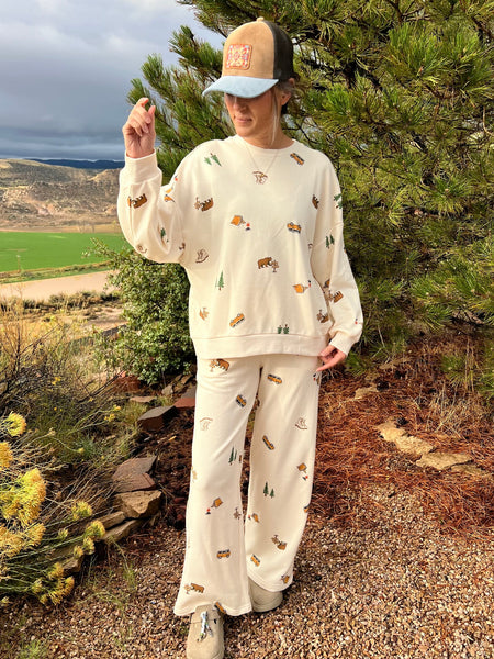 Cream Camping Wide Leg Lounge Pants