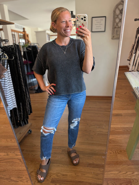 Charcoal Washed Short Sleeve Sweater