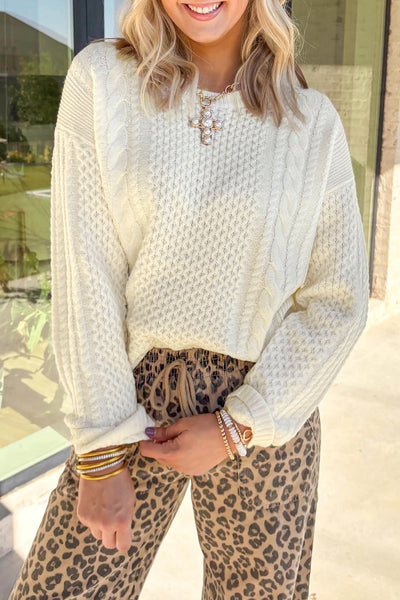 Beige Cable Detail Knit Sweater