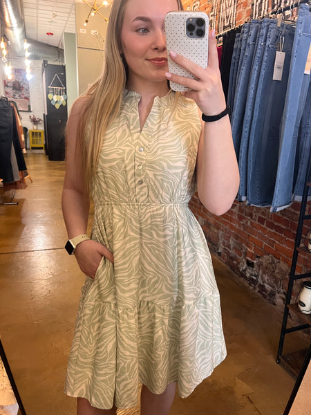 Sage & White Abstract Sleeveless Dress