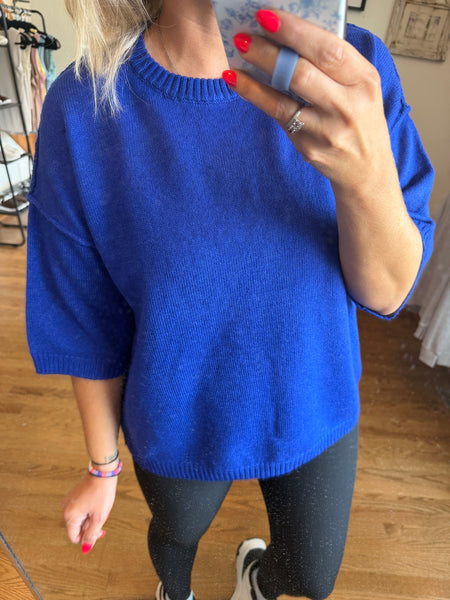 Royal Blue Elbow Sleeve Length Sweater