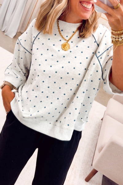 Grey Polka Dot 3/4 Sleeve Relaxed Top