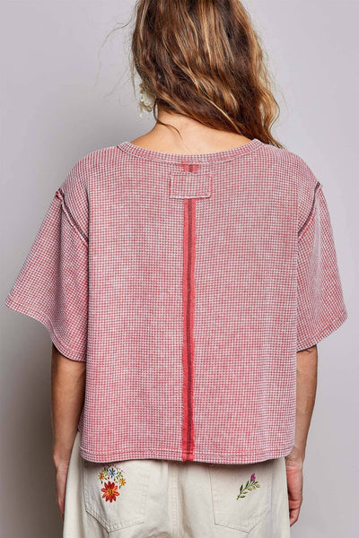 Coral Vintage Wash Short Sleeve Thermal Top