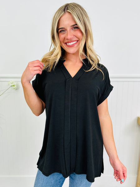Black Wrinkle-Free Pleated Lizzy Blouse