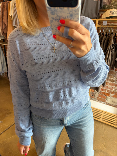 Light Blue Open Knit Pullover Top