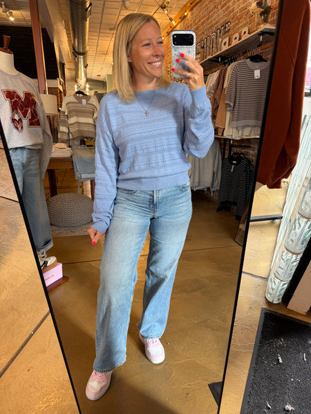 Light Blue Open Knit Pullover Top