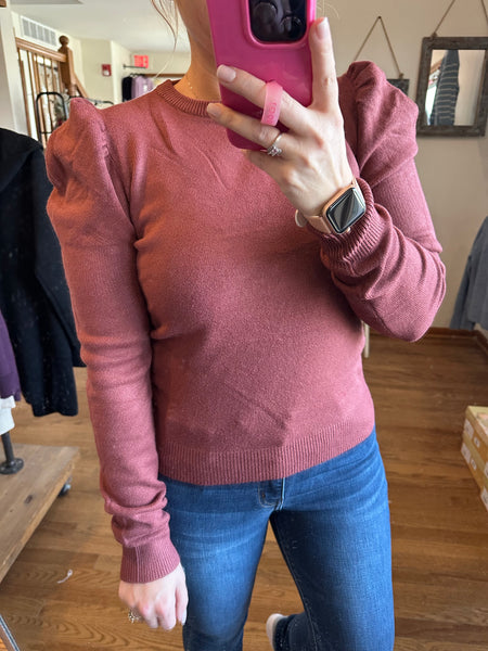 Fired Brick Puff Sleeve Sweater