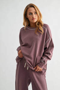 Rose Taupe & Ivory Stitchline Boxy Sweatshirt