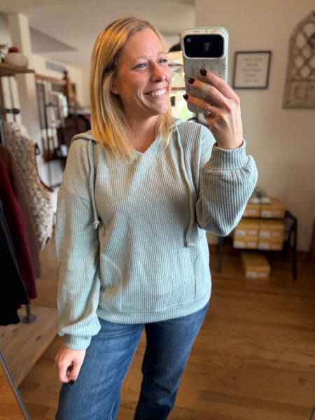 Aqua Corded Knit Hooded Top