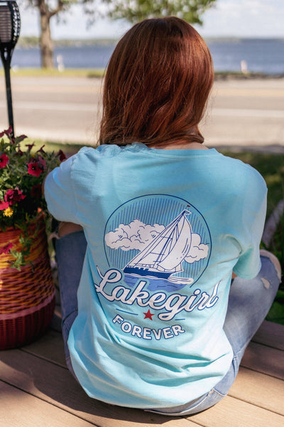 LakeGirl Caribbean Blue Sailboat Short Sleeve Tee