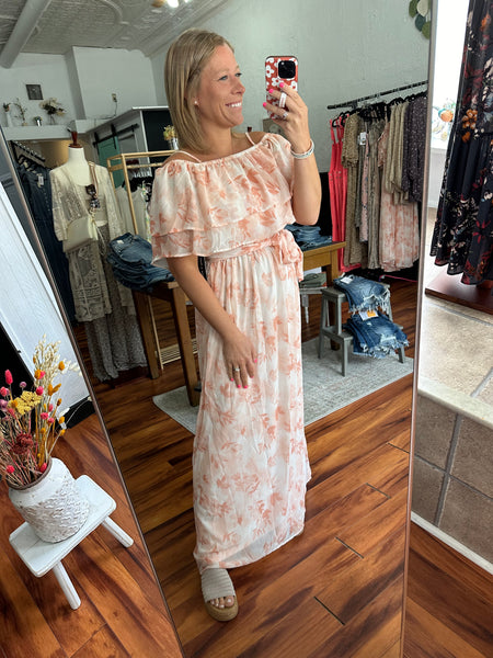 Blush Floral Off Shoulder Dress