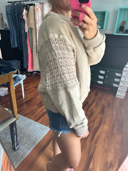 Oatmeal Lace Exposed Seam Sweater