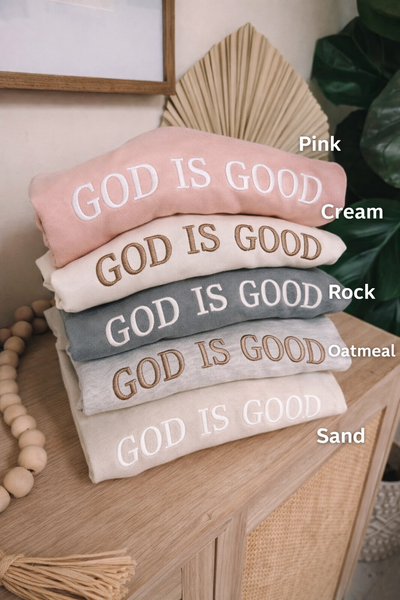Oatmeal God is Good Embroidered Sweatshirt